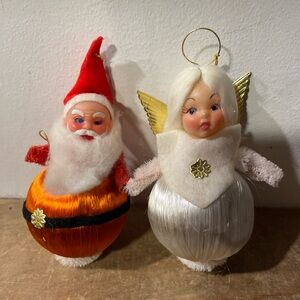 Vintage Retro Festive Santa and Angel Ornament Set Holiday Rare Collectible